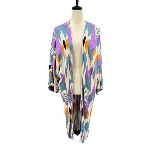 Anthropologie Bel Kazan OS Colorful Artisan Print Layering Open Kimono Duster - Picture 3 of 14